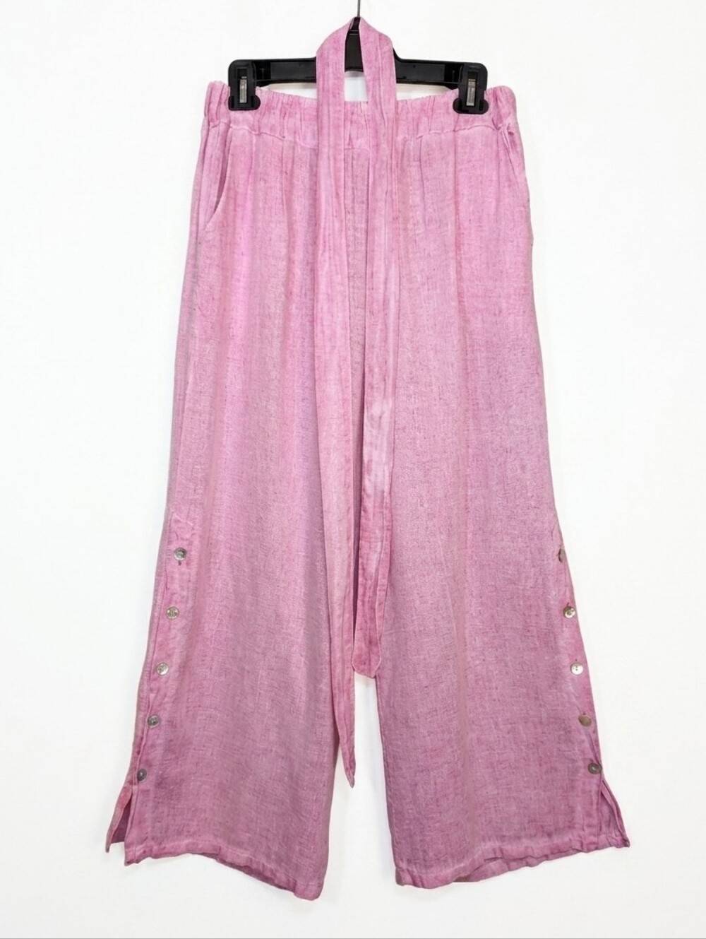 Meo Meli Made in Italy Pink 100% Linen Wide Leg Button Pants Womens One Size